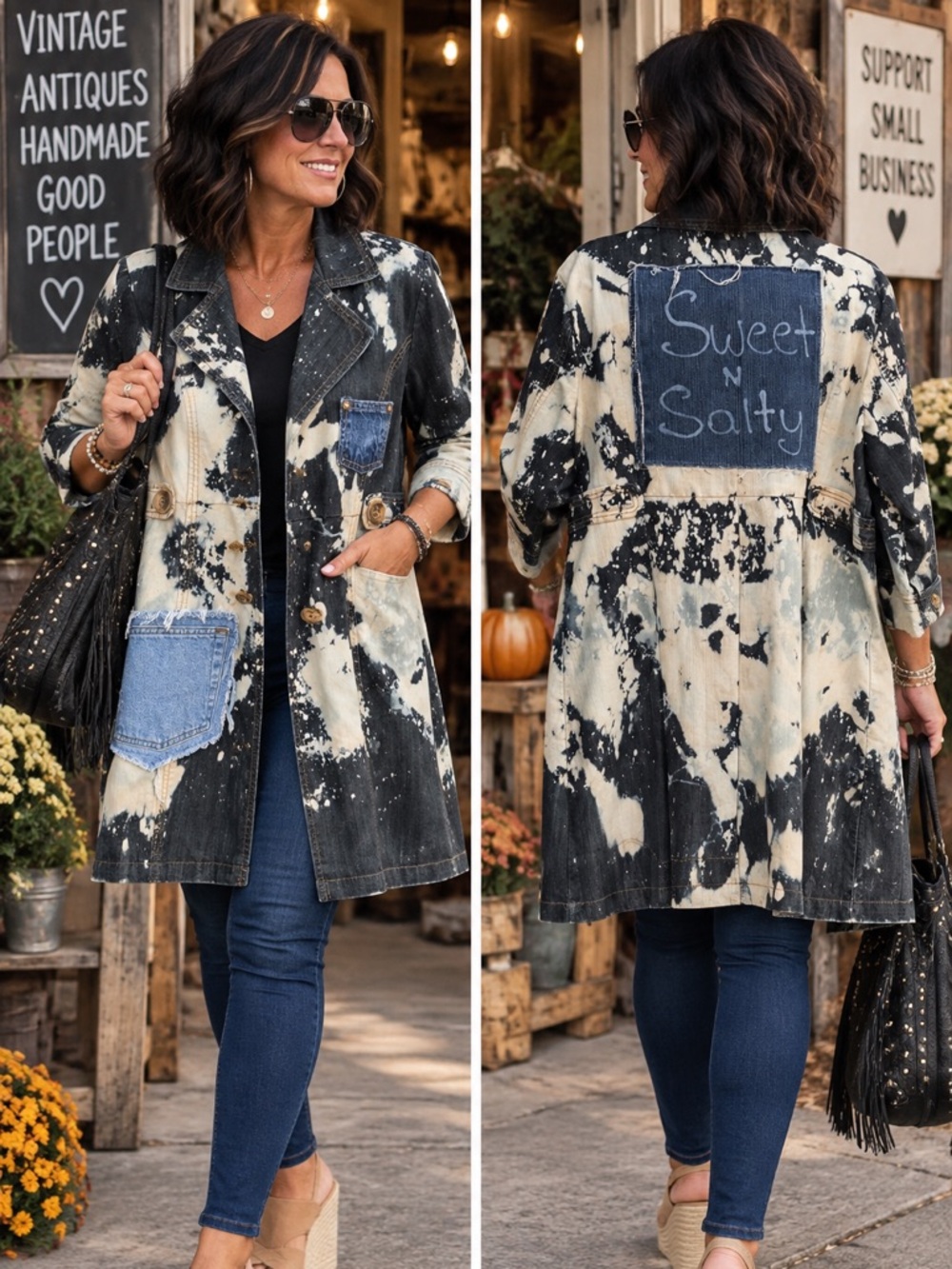 Y2K Vintage UpCycled Denim Sweet Salty Gypsy 3/4 Duster Coat Jacket Bling XL